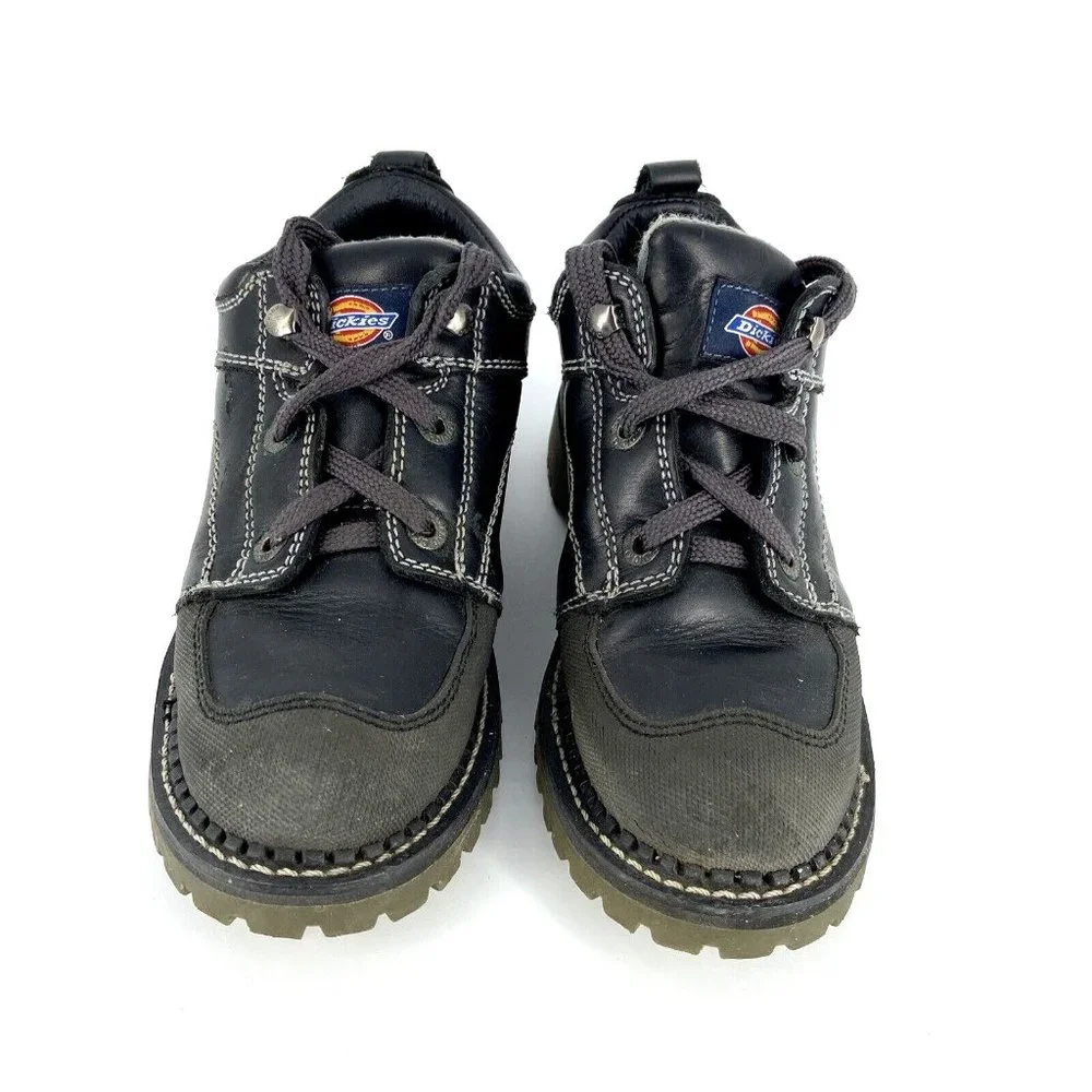 VTG Dickies Leather Lug Sole Shoes Black Womens Size 7 Genuine Grunge Speed Lace - Picture 3 of 16